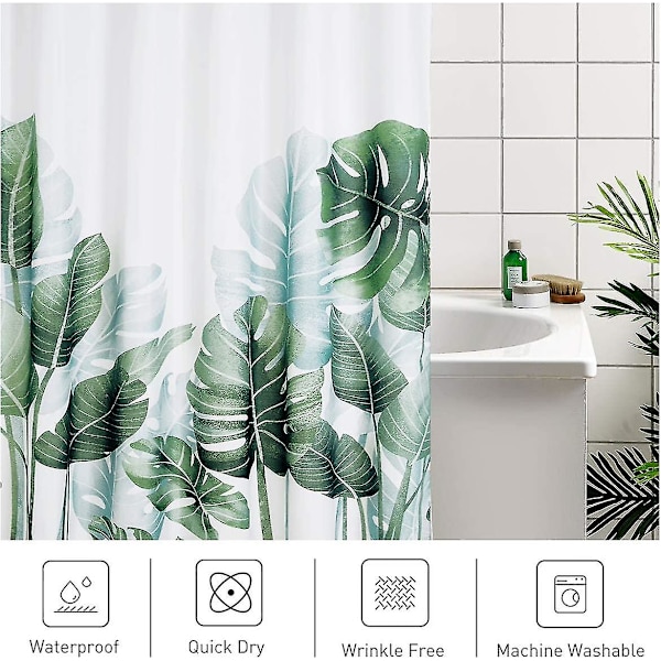 Dusjforheng med planter for bad vanntett, friskt palmetre bananblad grønt dusjforheng