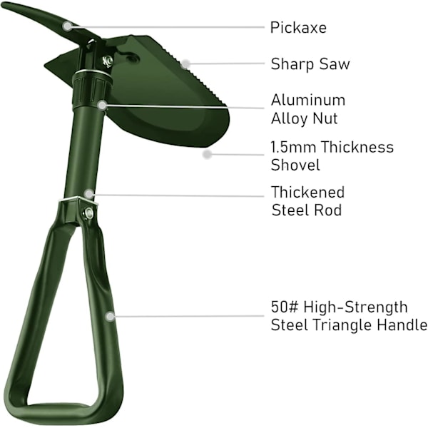 58cm Sammenleggbar Spade, karbonstål Multifunksjonsspade (grønn)