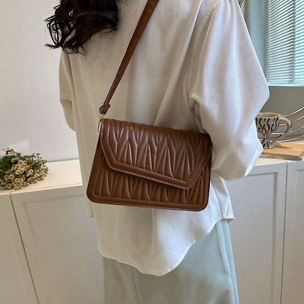 Ny axelväska i konstläder enfärgad dejting nisch mode messenger väska brown