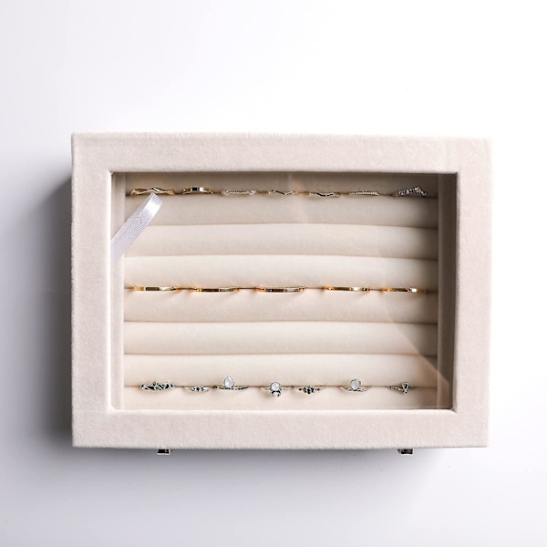 Ringe/øreringe Organizer Bakke Med Klart Låg, 7 Rum Velvet Skuffeindsats Smykkeopbevaringsboks Smykkeudstillingsæske Butik Udstillingsvindue Smykkeskrin Gave Til