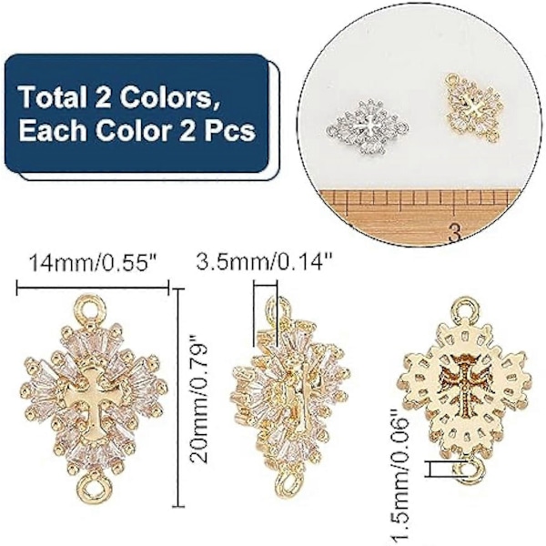 4 st Cubic Zirconia Korslänkar 2 Färger Kors Korsfästelse Koppling Charm Rhinestone Kristall Hängsmycken med Två Öglor