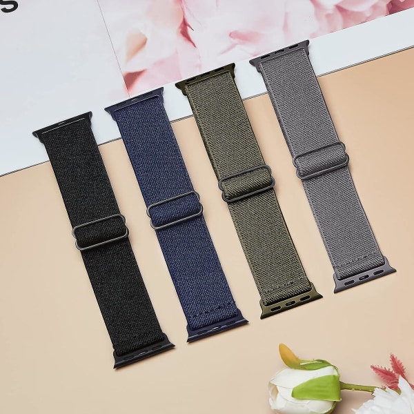 4-pack elastiska elastiska nylon kompatibla med Apple Watch 42 mm 44 mm 45 mm, justerbara flätade sportelastiska armband för kvinnor män för Iwatch Se