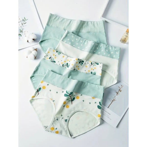 4st Colorblock söta print shorts, enkla och bekväma intima trosor med hög midja, damunderkläder och underkläder XL