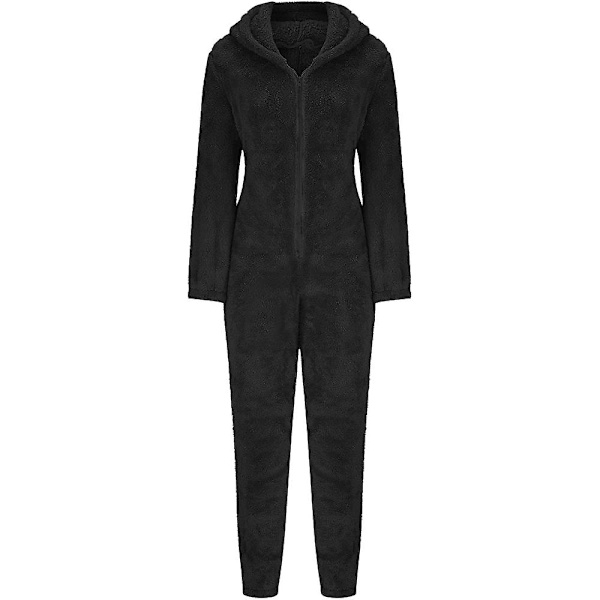 Kvinnors sexiga djup V-ringad bodycon jumpsuit pyjamas långärmad romper nattkläder Black M