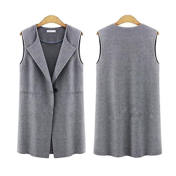 Dame Ærmeløs Vest Casual Cardigan Toppe Lang Ensfarvet Frakke 4XL A