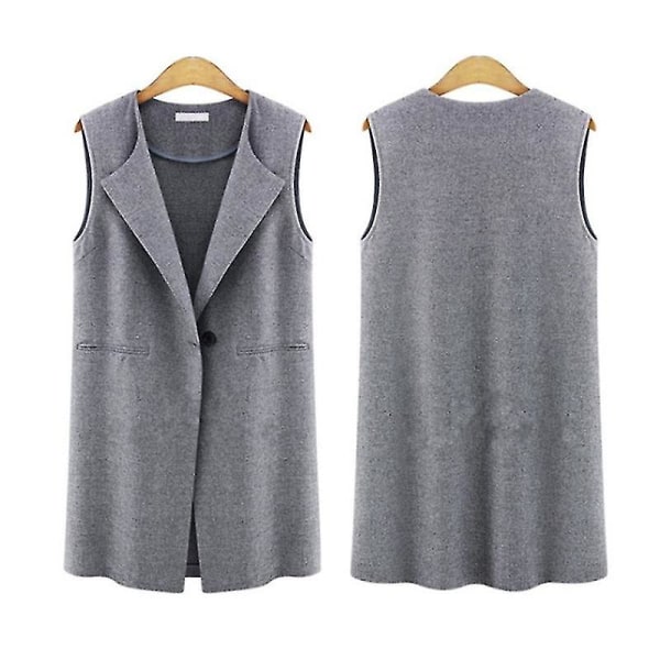 Ermeløs vest for kvinner, avslappet cardigan, lange ensfargede topper L B