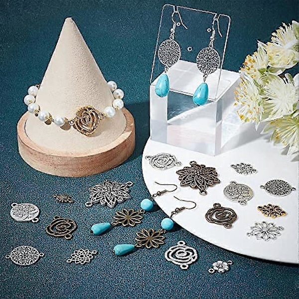 72 st 18 Stilar Blommkopplingar Charms Blommkopplingar Kopplingar Solros Lotus Klöver Charm Filigran Kopplingar