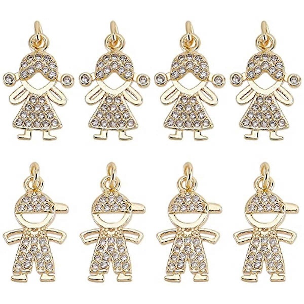 12 stk. 2 stiler Små jente- eller gutteanheng Gullfarget messing Cubic Zirconia-anheng Menneskeanheng med store hullringer for DIY-halskjede, armbånd og smykker