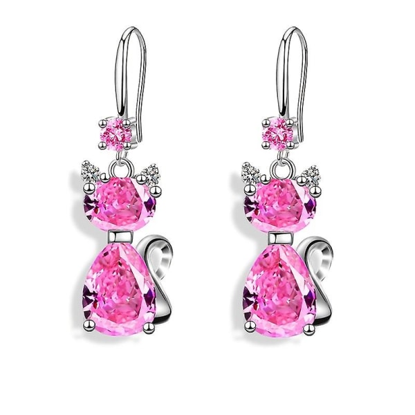 Söt Fox Zircon Drop Dingla örhängen för kvinnor tjejer fina smycken 1 par Pink