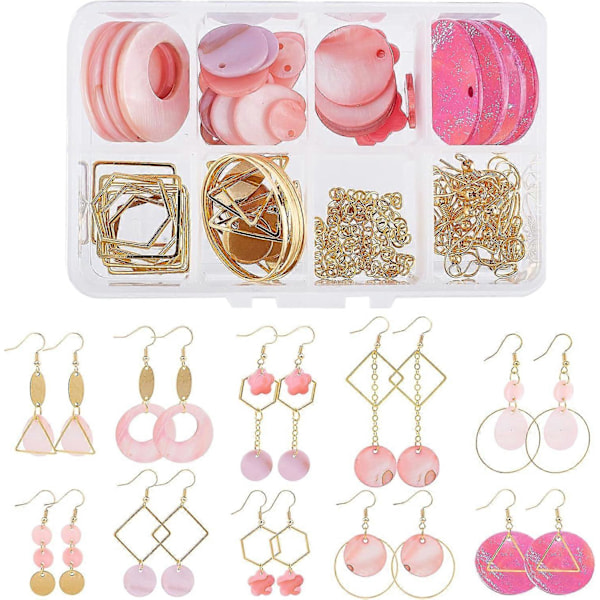 1 Ask DIY 10 Par Rosa Berlock Örhängen Tillverknings Startkit Sötvattensskal Berlocker Geometrisk Blomma Hängande Droppe Rund Triangel Kopplingsringar Smycken M