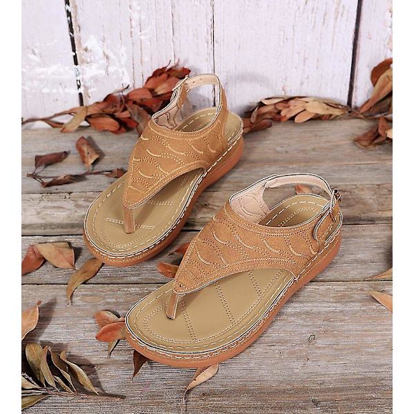 Dam Solid Color Broderade Flip Flop Sandaler Strandtofflor 086 Brown EU 41