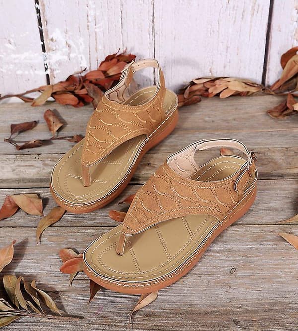 Dames Solid Farvede Brodererede Flip Flop Sandaler Strandtøfler 086 Brown EU 35