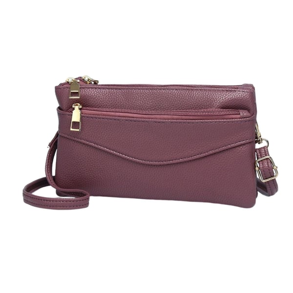 Ny liten crossbody-väska för damer, liten fyrkantig väska med dubbla dragkedjor och flera fack Purple