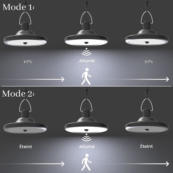 Solcellelampe, 4 moduser, 6 lysstyrker, med bevegelsessensor, fjernkontroll, hvitt lys