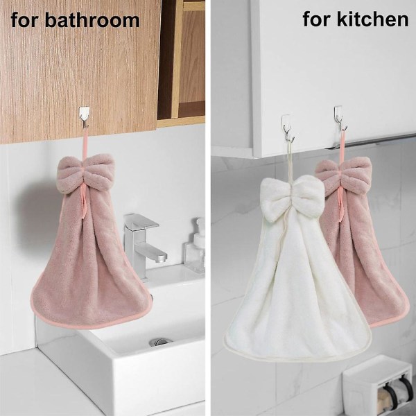 2 kpl Keittiön Korallifleece Rusetti Pyyhe/Imukykyinen Pyyhe/Riippuva Pyyhe/Käsipyyhe, Imukykyinen Pyyhe, Yksi Koko Pink*White