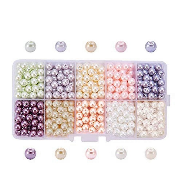 600 stk. 6 mm 10 farger Runde Små Satin Glans Glassperler Løse Perler