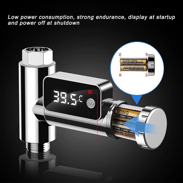 Krantermometer, Silver Led Display Duschtermometer 0,5c Mätnoggrannhet För Barn(g1/2)
