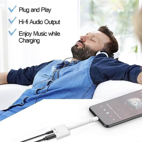 Lightning til 3,5 mm hodetelefonkontaktadapter for iPhone Støtter alle iOS - Hvit