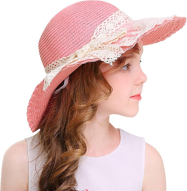 Liten flicka barn sommar halmhatt bred brätte floppy strand solskärm hatt