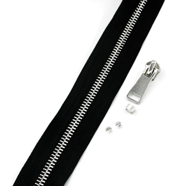 #5 Metal Lynlåse Metervare Bulk 2 Yards Sort Bånd Med 10 Stk. Slidere Sølv Tænder Håndlavet Lynlås Til Syning Håndværk Taske Rygsæk, Punge, Tegnebøger