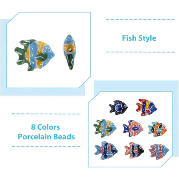16 stk. Fisk Keramiske Perler Porselensfisk Avstandsperler Havdyrperler Hawaii Sommer Løse Perler for Smykkefremstilling