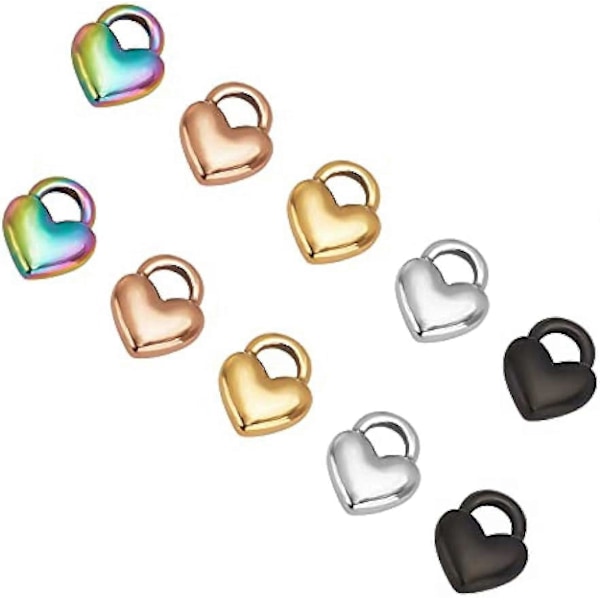 20 stk. Hjerte Lås Anheng Charms Stort Hull Rustfritt Stål Charm Metall Glatt Anheng for Smykkelaging 10.5mm