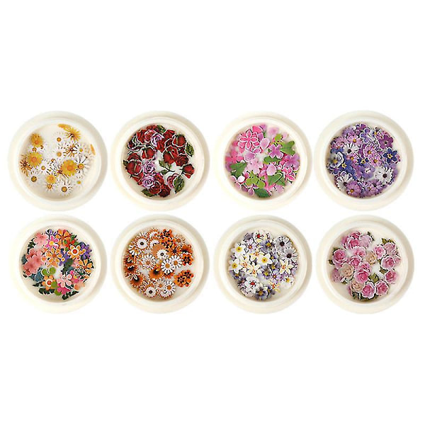8 Esker Simulering Negl Tørkede Blomster Klistremerke DIY Neglekunst Blomster Dekaler