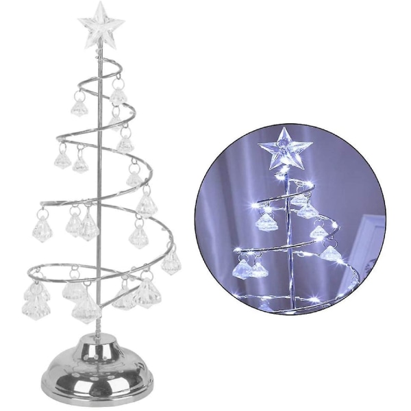 Metall julgransformad led bordslampa Upplyst julgran med kristallhängande nattlampa för sovrum silver