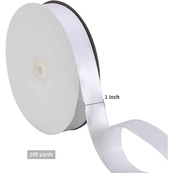 1 Tums x 100 Yards Vit Satinband Bred Solid Tygband Rulle för Presentinslagning Inbjudan Blomster Hår Ballonger Hantverk Sömnad Fest Bröllop Popsicle