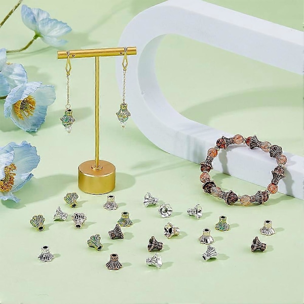 80 stk. 4 farger Tibetanske blomsterendestykker Legering Kjegle Perlehetter Antikke Blomster Spacer Perlehetter Metall Duskeendestykker