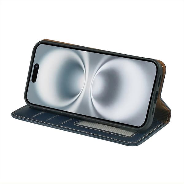 Til iPhone 16 Etui Wallet RFID-blokering Læder Telefon Cover Stærk Magnetisk Lukning Blue