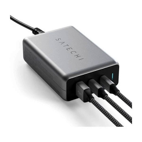 100W PD-lader med 2 USB-C og USB-A kompakte porter, grå