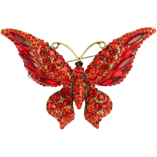 Kristall Rhinestone Butterfly Brosch Elegant Lapel Pins Klänning Accessoarer Smycken Present För Kvinnor Flickor (röd)