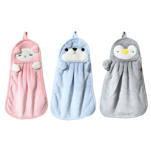 Söta handdukar, badrumshanddukar med hängande ringar, kök, badrum, sovrum mikrofiber korall sammet absorberande handdukar Set2