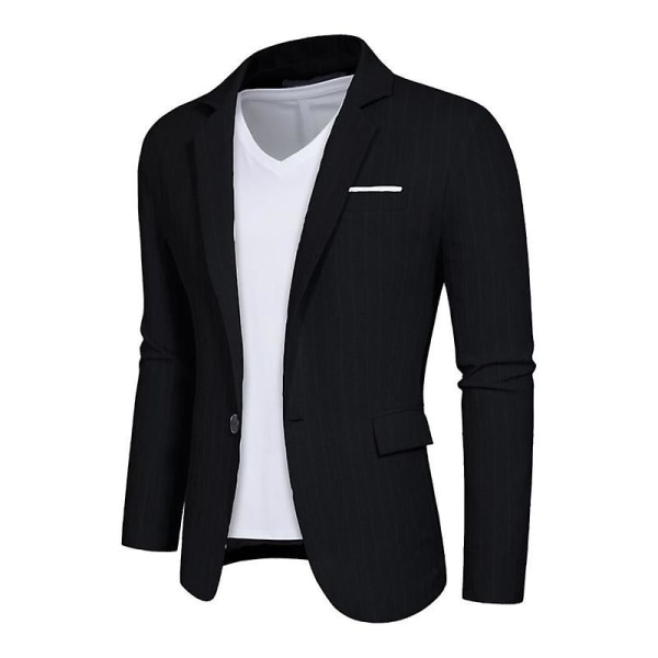 Herre Blazer Slim Fit Jakke, Enkeltspent Blazer med Én Knapp Black XL
