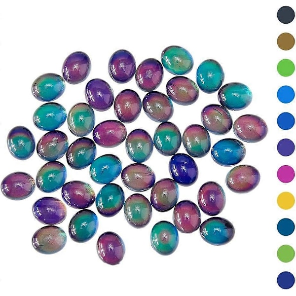 40 stk. Sorte Ovale Glas Cabochoner Temperaturfølsomme Farveskiftende Cabochon Perler Gennemsigtige Skiftende Farve Humør Glas Perler til Smykkefremstilling DI