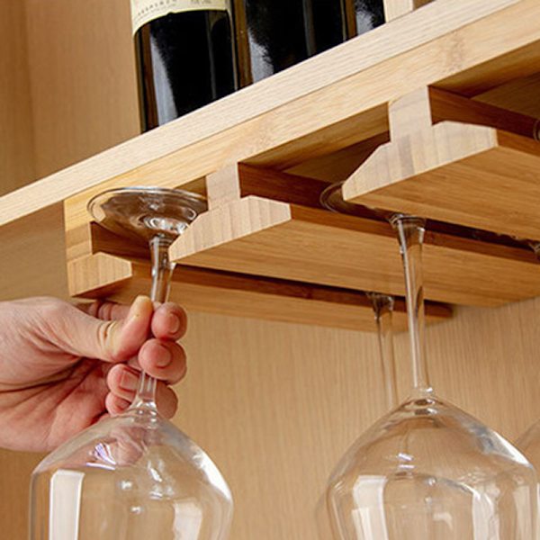 Vinglasholder i bambus, kan rumme op til 6 vinglas, hængende stilkvare display rack, under skab monteret vinglas tørre opbevaringsbøjle organizer