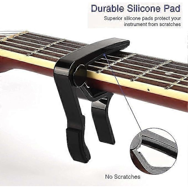 Gitarr Capo med 6 Gitarrplektrum, Ukulele Capo Akustisk Elektrisk Gitarr Clip Snabbt Byte Capo Clamp för Akustiska Elektriska Gitarrer black