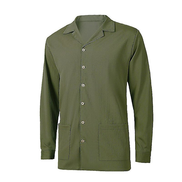Herre fritidsskjorte langermet lapell krage strandskjorte topp Green 2XL