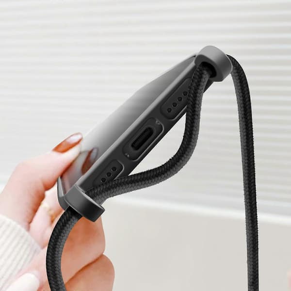 Halvstivt Soft-touch Lanyard-deksel for iPhone 16 Pro, Svart