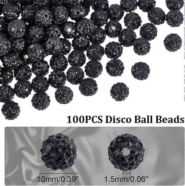 100 stk. sorte rhinestone perler 10 mm sorte lerperler polymer krystalperler