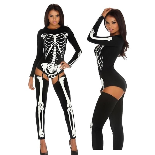 Halloween Skeleton Bodysuit för kvinnor, 3d Cosplay Skeleton Costume Jumpsuit White