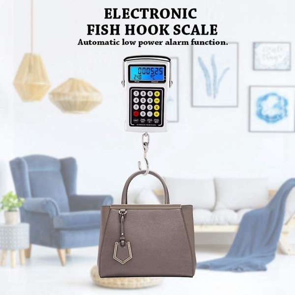 Fiskvåg, bakgrundsbelyst LCD-display 110 lbs fiskevågar med måttband, elektroniska vågar digital fiskekroksvåg