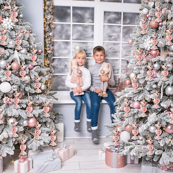 24 stk. Julepynt Slik Ornamenter Slikstok Juletræ Glitter Hængende Ornamenter Plast Pebermynte Slik Hvirvel Rosaguld, Hvid