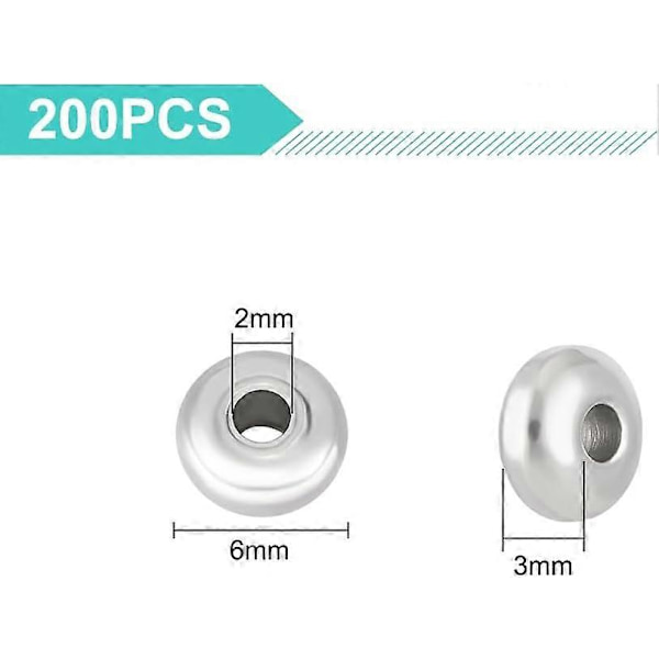 200 kpl 6 mm Rondelle-helmet ruostumattomasta teräksestä, välihelmet, litteät pyöreät irtopäähelmet, pienet metallihelmitarvikkeet tee-se-itse-rannekorujen ja kaulakorujen valmistukseen