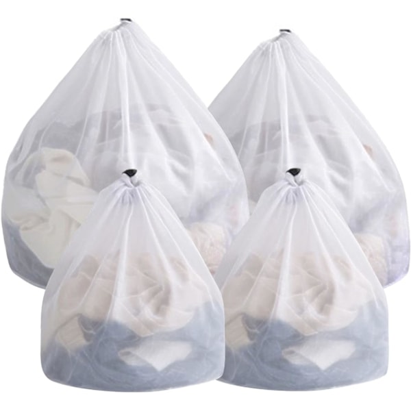 4 stk. vaskeposer i netting, 2 ekstra store hvite vaskeposer for vaskemaskin og