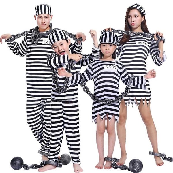 Voksen Barn Fangekostyme, Fengselsdrakt Halloween Cosplay Kostyme Girl M