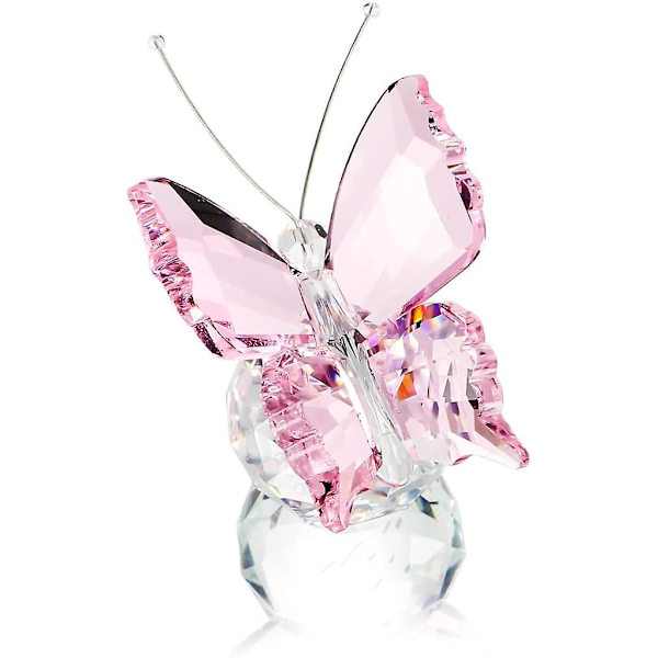 Kristallflygande fjäril med bollbasfigur, konstglas samling prydnad staty djurpapperstyngd pink