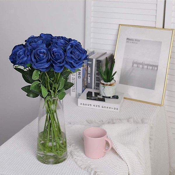 5 stk. Rosebukett Realistisk Falsk Rose Bryllup Familie Fest Dekorasjon Event Gave blue