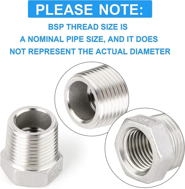 2 stk. 1/2\" Han Til 1/4\" Hun Bsp Slange Adapter Fitting 304 Reducer Hex Ring